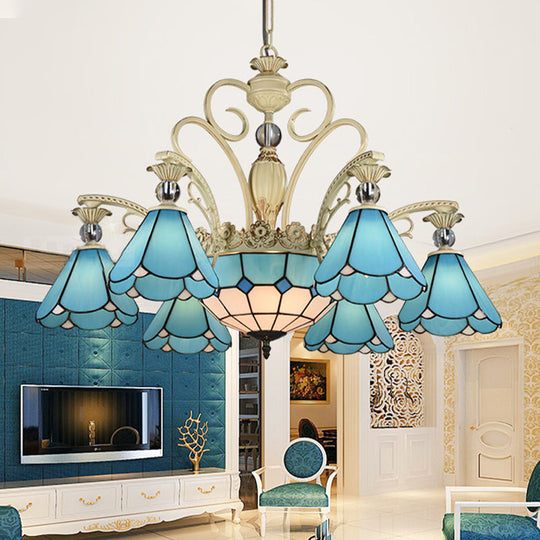 Blue Glass Chandelier Light Baroque Conical Suspension Fixture - Ideal For Kitchen 9 /