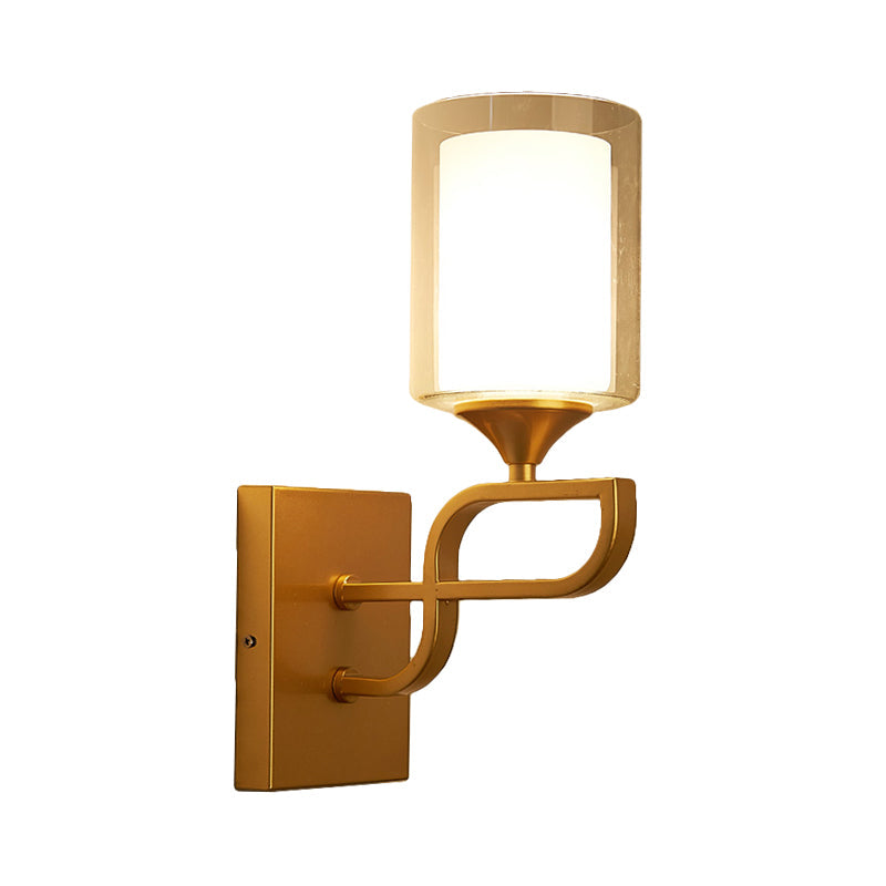 Gold Contemporary Armed Wall Sconce With Opal Glass Shade And 1 Bulb