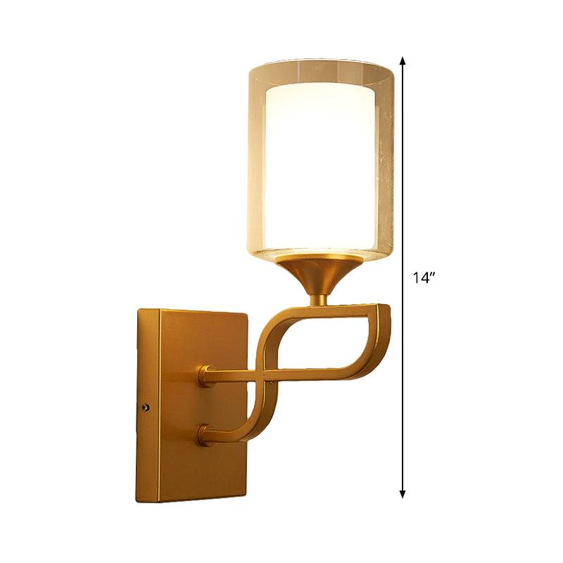 Gold Contemporary Armed Wall Sconce With Opal Glass Shade And 1 Bulb