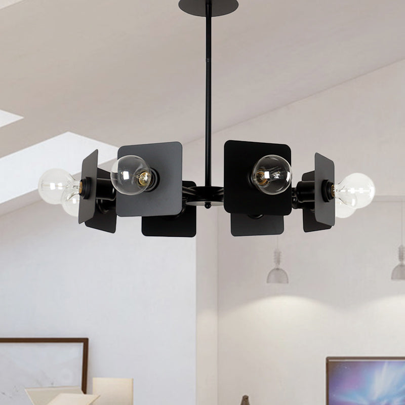 Industrial Square Chandelier: 8-Head Metal Ceiling Light Fixture In Black Finish For Restaurant