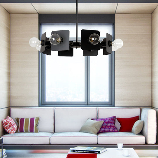 Industrial Square Chandelier: 8-Head Metal Ceiling Light Fixture In Black Finish For Restaurant