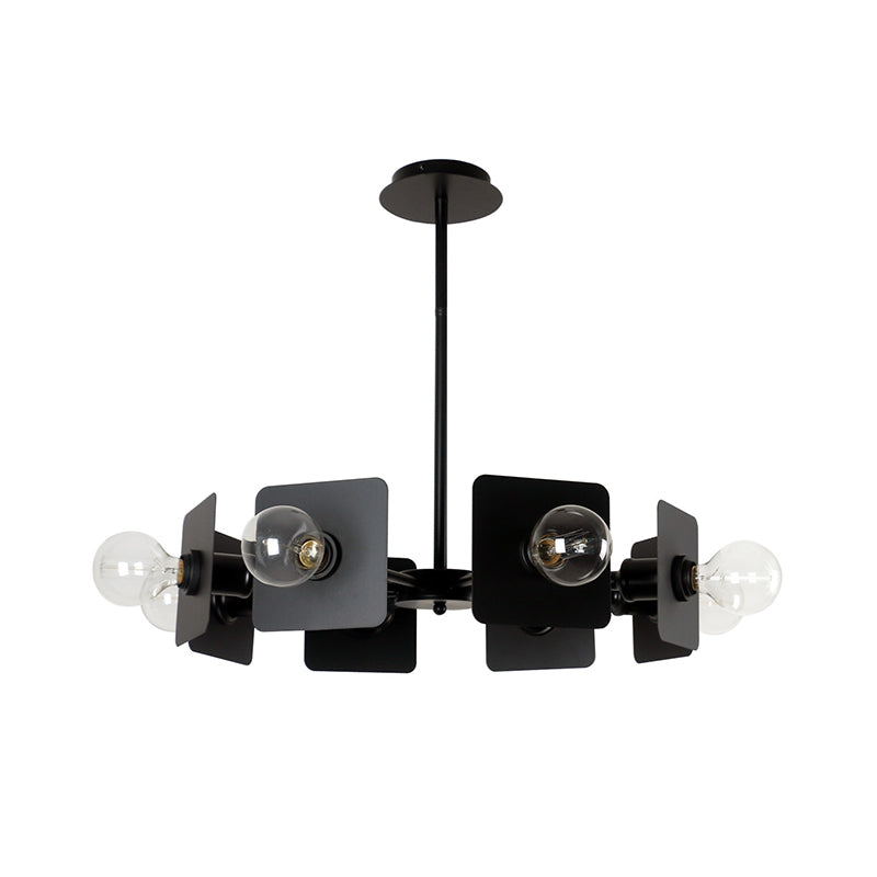 Industrial Metal Square Chandelier Lighting - 8-Head Black Ceiling Fixture for Restaurants