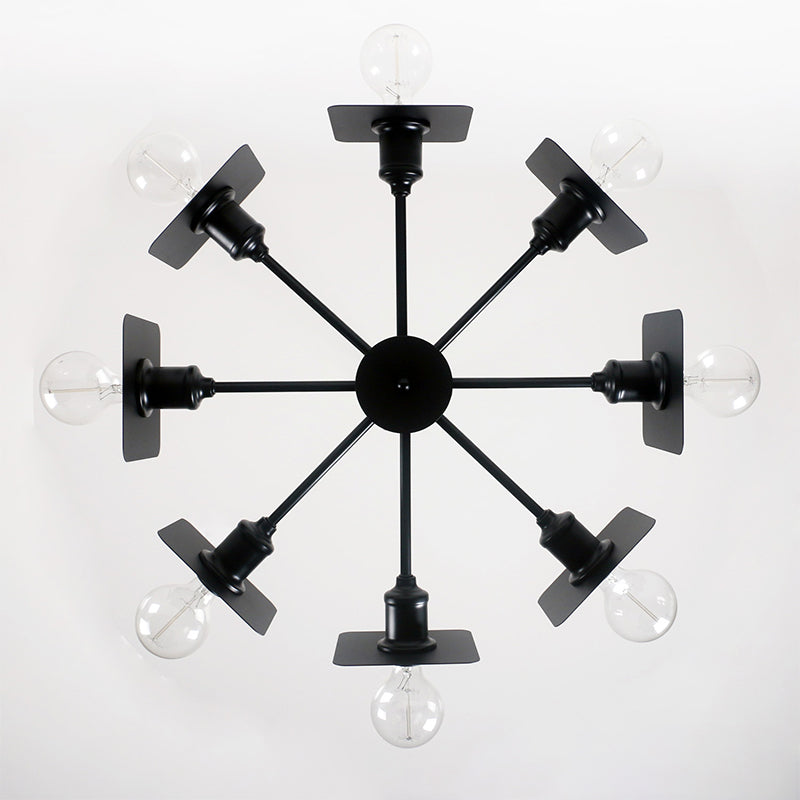 Industrial Square Chandelier: 8-Head Metal Ceiling Light Fixture In Black Finish For Restaurant