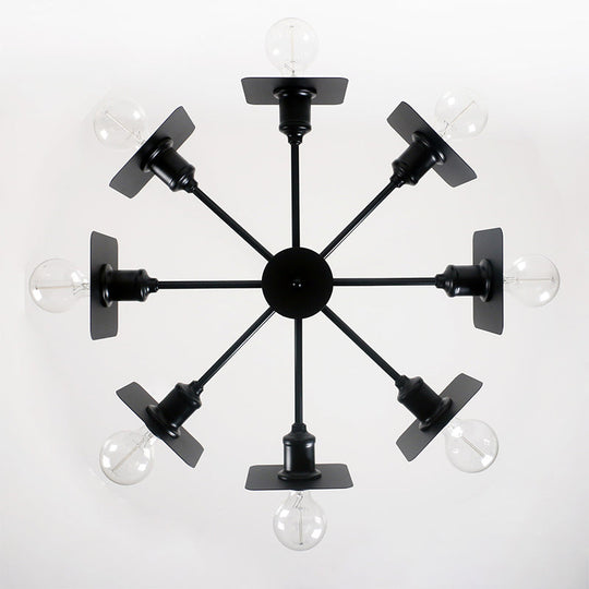 Industrial Square Chandelier: 8-Head Metal Ceiling Light Fixture In Black Finish For Restaurant