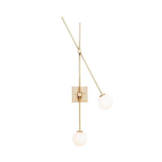 Minimalist Opal Glass Bubble Wall Sconce With Metal Arm - 2 Bulb Light Fixture In Black/Gold