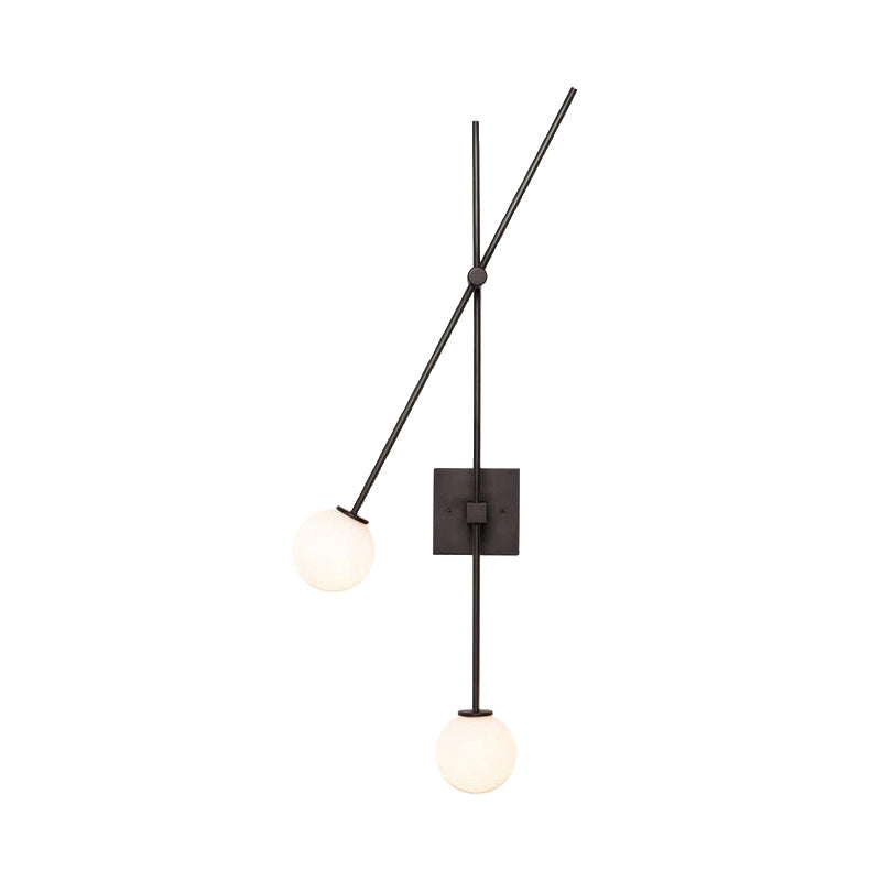 Minimalist Opal Glass Bubble Wall Sconce With Metal Arm - 2 Bulb Light Fixture In Black/Gold