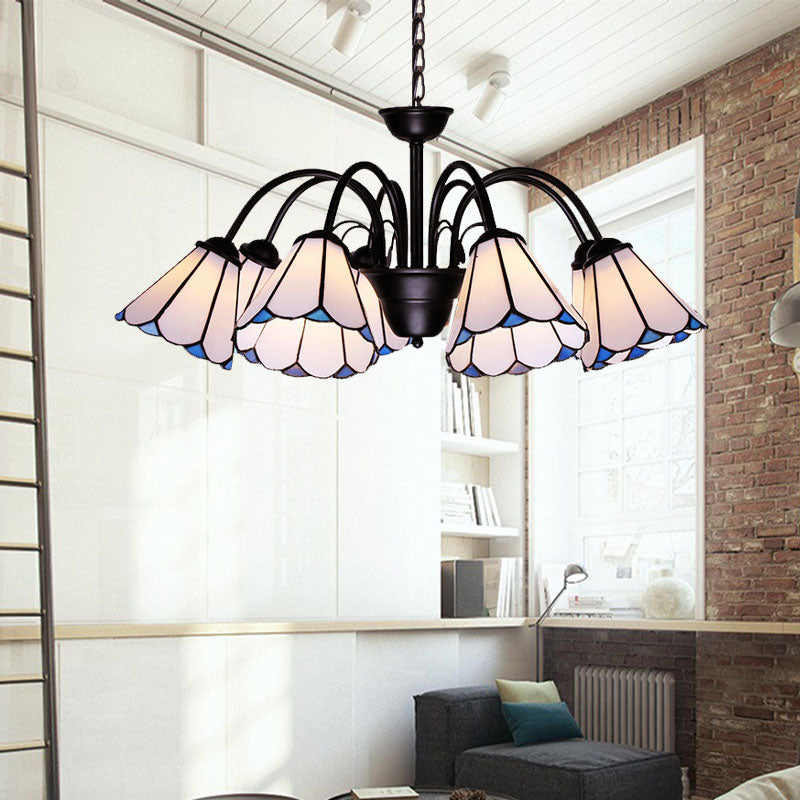 Baroque Black Cut Glass Conical Chandelier Ceiling Pendant Light - 6/8 Lights for Living Room