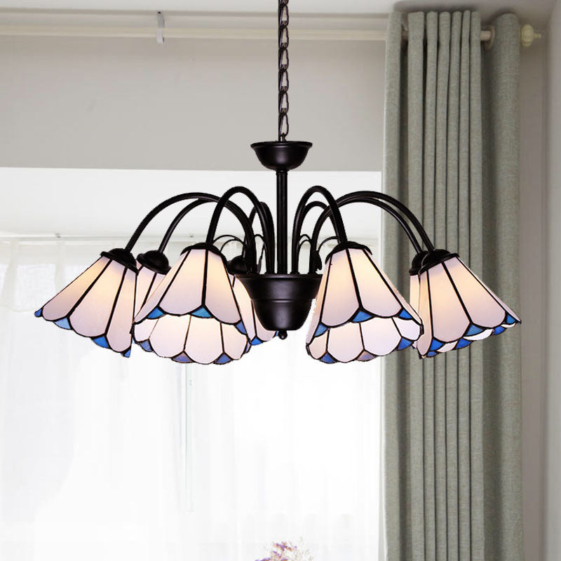 Baroque Black Cut Glass Conical Chandelier Ceiling Pendant Light - 6/8 Lights for Living Room