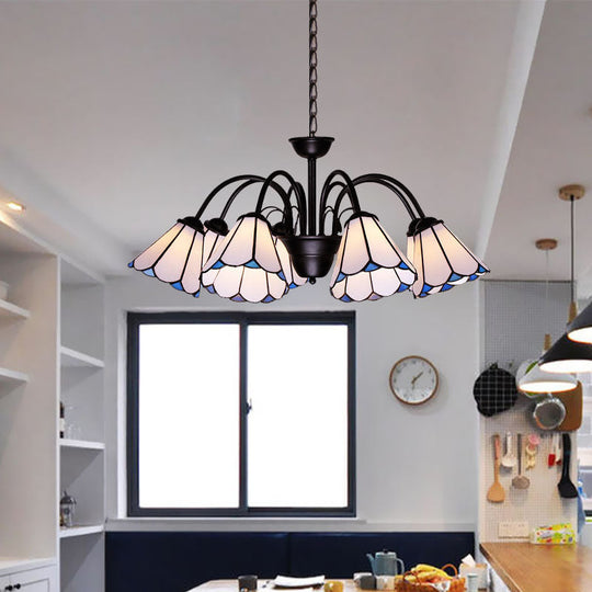 Baroque Black Cut Glass Conical Chandelier Ceiling Pendant Light - 6/8 Lights for Living Room