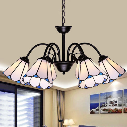 Baroque Black Cut Glass Conical Chandelier Ceiling Pendant Light - 6/8 Lights for Living Room