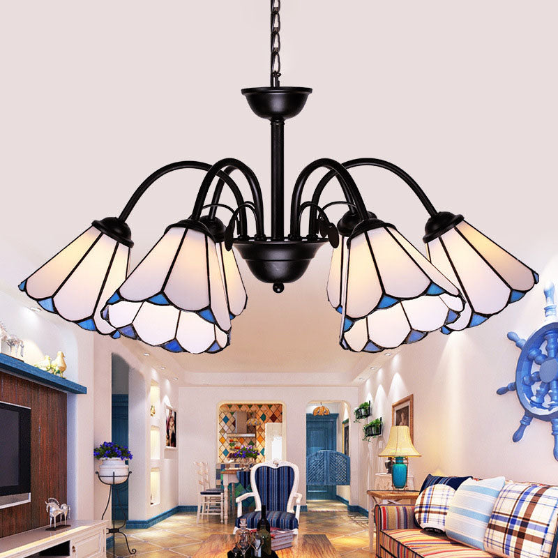 Baroque Black Cut Glass Conical Chandelier Ceiling Pendant Light - 6/8 Lights for Living Room