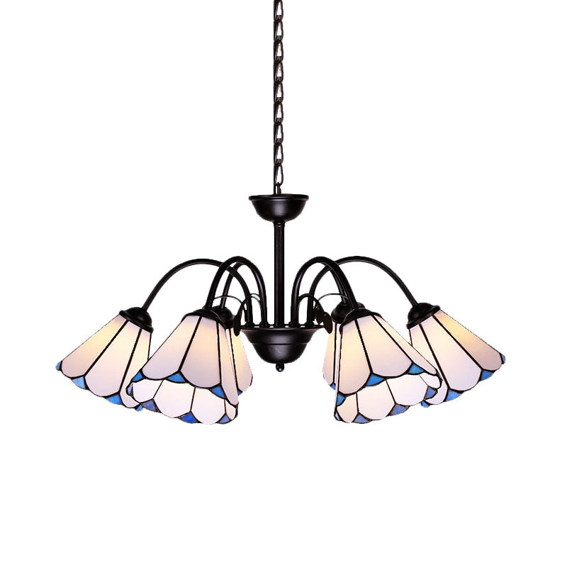 Baroque Black Cut Glass Conical Chandelier Ceiling Pendant Light - 6/8 Lights for Living Room