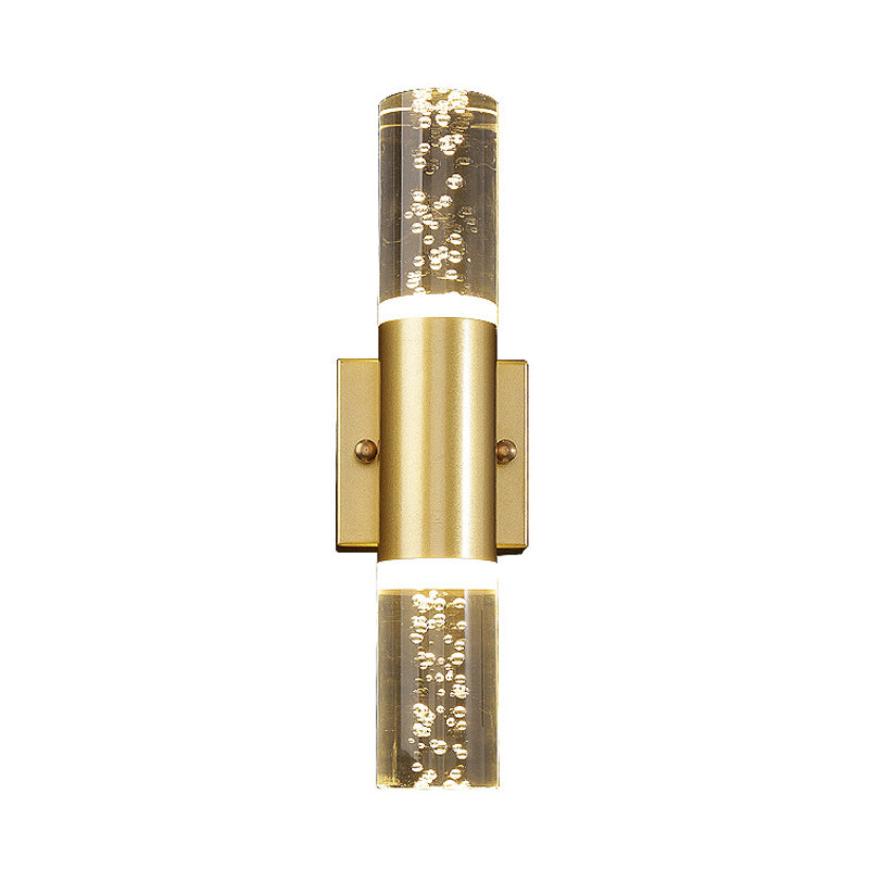 Minimalist Led Crystal Gold Wall Light - Cylinder Design (1/2/3 Heads) For Living Room