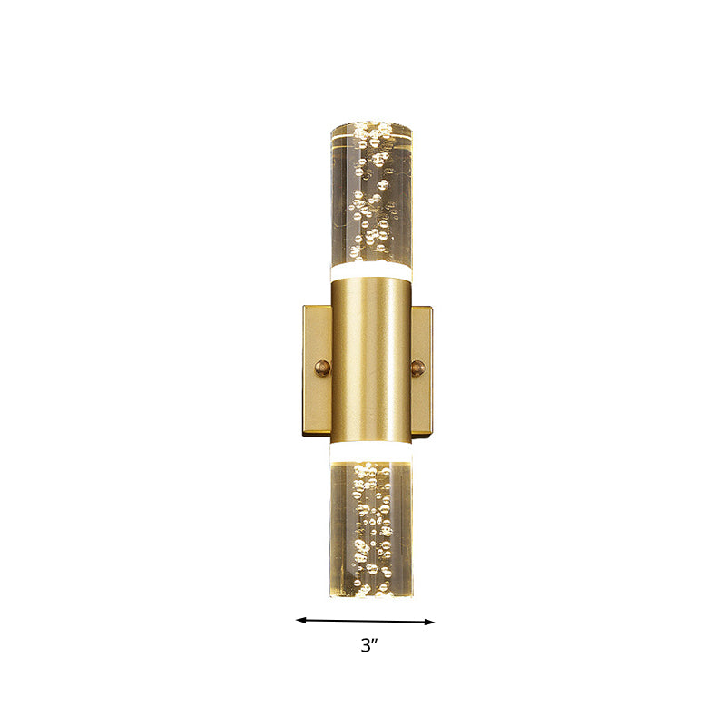 Minimalist Led Crystal Gold Wall Light - Cylinder Design (1/2/3 Heads) For Living Room