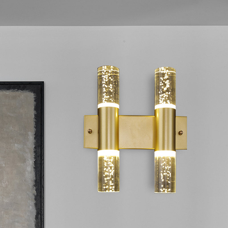 Minimalist Led Crystal Gold Wall Light - Cylinder Design (1/2/3 Heads) For Living Room