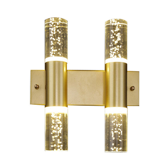 Minimalist Led Crystal Gold Wall Light - Cylinder Design (1/2/3 Heads) For Living Room