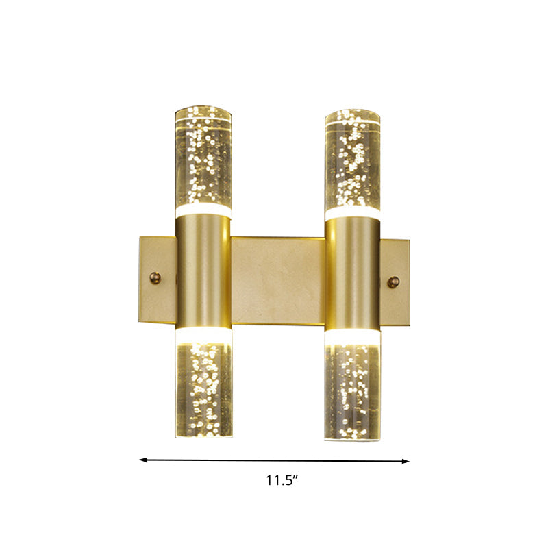 Minimalist Led Crystal Gold Wall Light - Cylinder Design (1/2/3 Heads) For Living Room