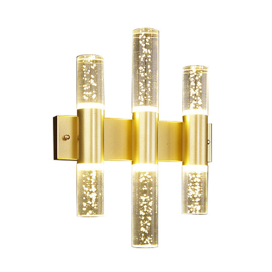 Minimalist Led Crystal Gold Wall Light - Cylinder Design (1/2/3 Heads) For Living Room