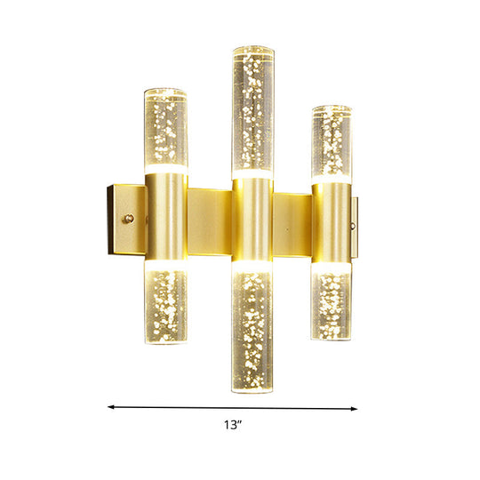 Minimalist Led Crystal Gold Wall Light - Cylinder Design (1/2/3 Heads) For Living Room