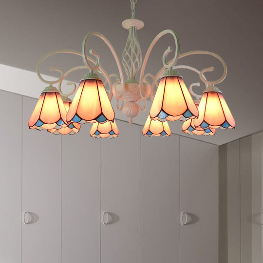 Stylish Arched Chandelier With Tiffany Glass Shades Perfect For Bedroom Pendant Lighting - 5/6/8