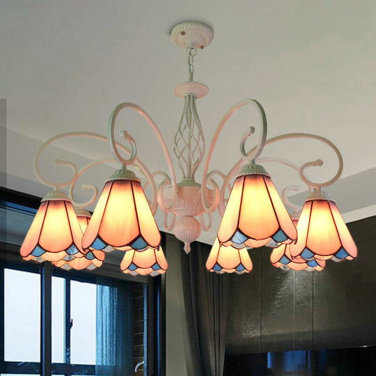 Stylish Arched Chandelier with Tiffany Glass Shades - 5/6/8 Lights for Bedroom Pendant Lighting