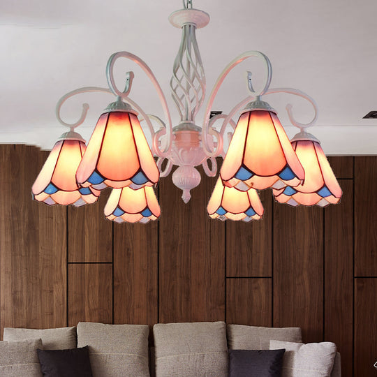 Stylish Arched Chandelier with Tiffany Glass Shades - 5/6/8 Lights for Bedroom Pendant Lighting