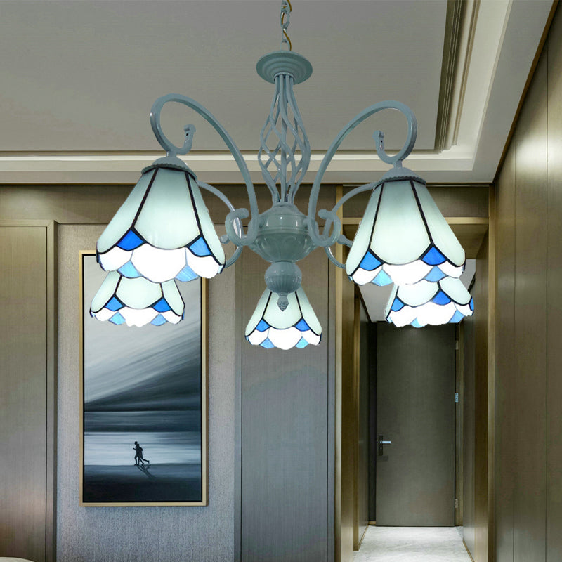 Stylish Arched Chandelier with Tiffany Glass Shades - 5/6/8 Lights for Bedroom Pendant Lighting