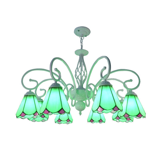 Stylish Arched Chandelier with Tiffany Glass Shades - 5/6/8 Lights for Bedroom Pendant Lighting