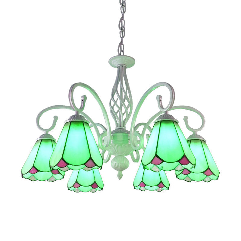 Stylish Arched Chandelier with Tiffany Glass Shades - 5/6/8 Lights for Bedroom Pendant Lighting