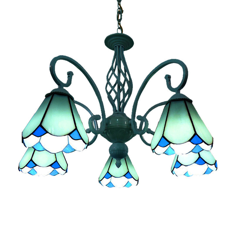 Stylish Arched Chandelier with Tiffany Glass Shades - 5/6/8 Lights for Bedroom Pendant Lighting