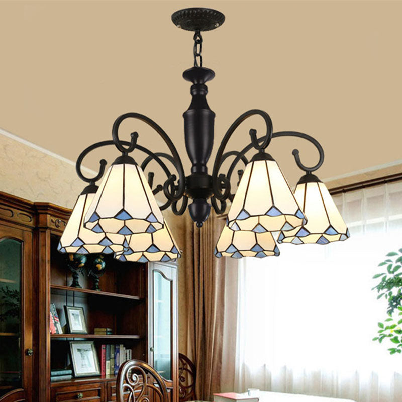 Baroque White/Sky Blue/Dark Blue Glass Chandelier Pendant Light - 6 Lights Suspended Lighting for Bedroom