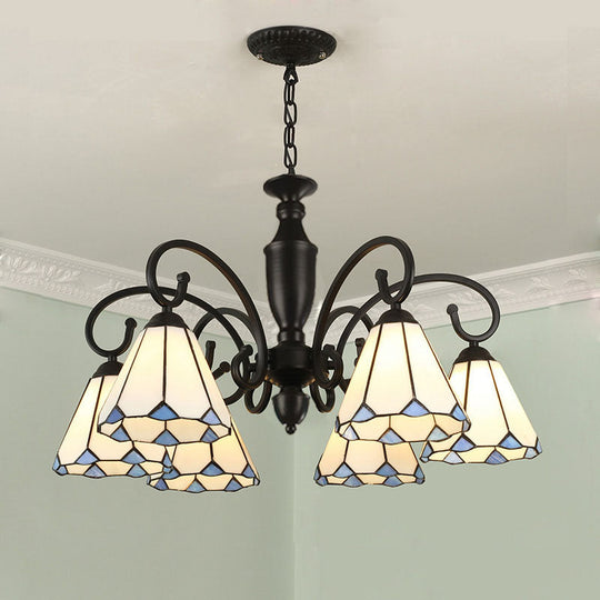 Baroque White/Sky Blue/Dark Blue Glass Chandelier Pendant Light - 6 Lights Suspended Lighting for Bedroom