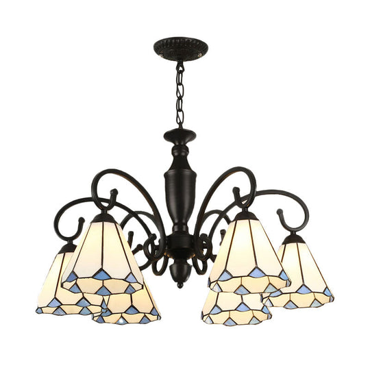 Baroque White/Sky Blue/Dark Blue Glass Chandelier Pendant Light - 6 Lights Suspended Lighting for Bedroom