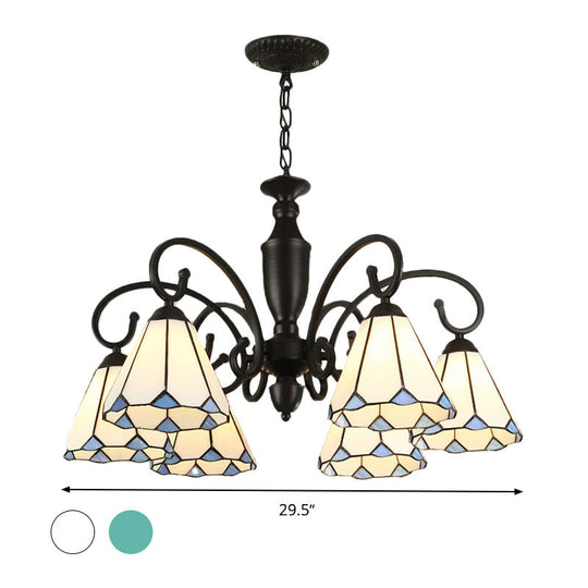 Baroque White/Sky Blue/Dark Blue Glass Chandelier Pendant Light - 6 Lights Suspended Lighting for Bedroom