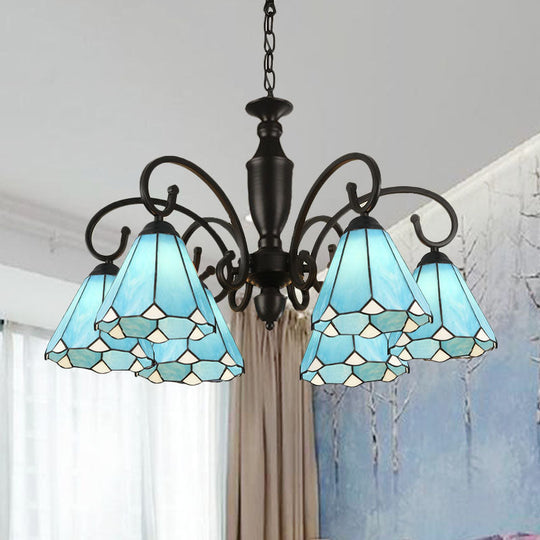 Baroque White/Sky Blue/Dark Blue Glass Chandelier Pendant Light - 6 Lights Suspended Lighting for Bedroom