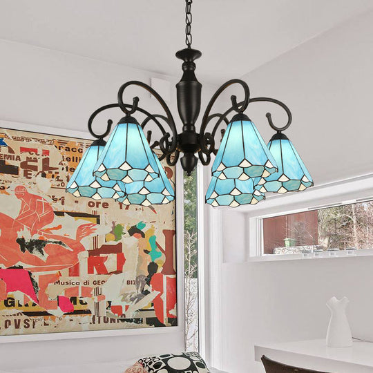 Baroque White/Sky Blue/Dark Blue Glass Chandelier Pendant Light - 6 Lights Suspended Lighting for Bedroom