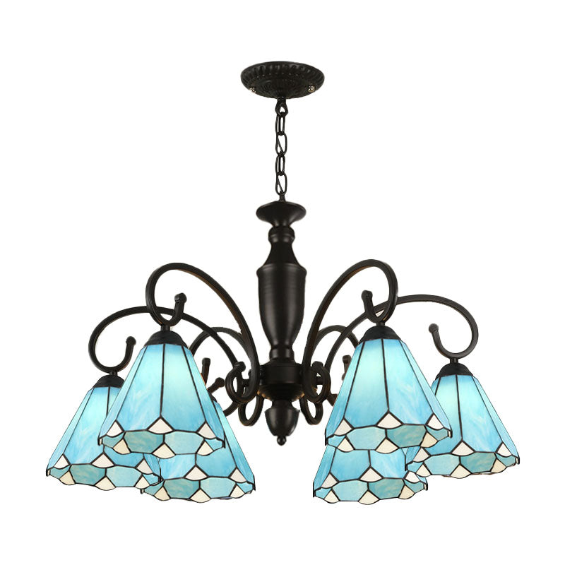 Baroque White/Sky Blue/Dark Blue Glass Chandelier Pendant Light - 6 Lights Suspended Lighting for Bedroom