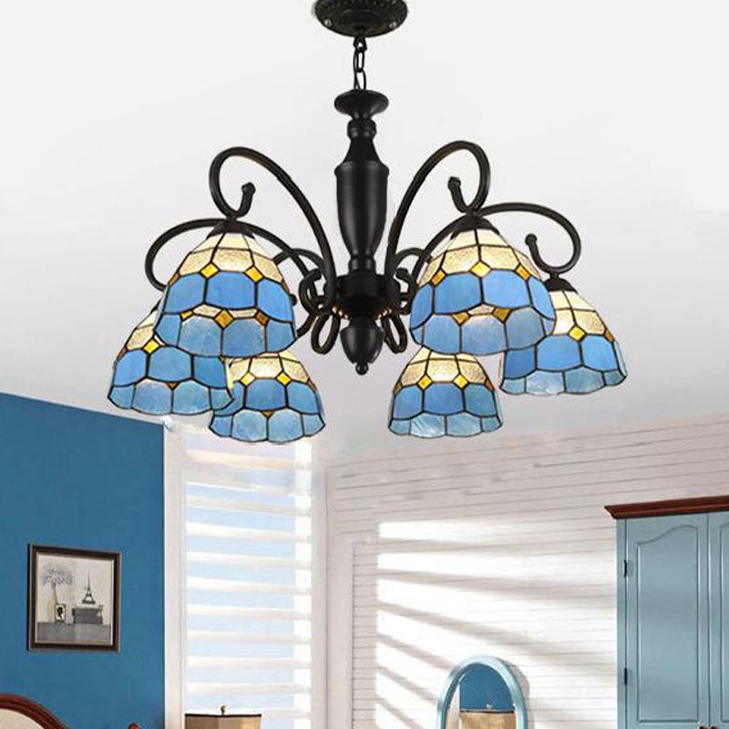 Baroque White/Sky Blue/Dark Blue Glass Chandelier Pendant Light - 6 Lights Suspended Lighting for Bedroom