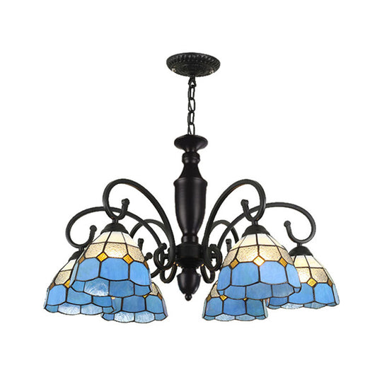 Baroque White/Sky Blue/Dark Blue Glass Chandelier Pendant Light - 6 Lights Suspended Lighting for Bedroom