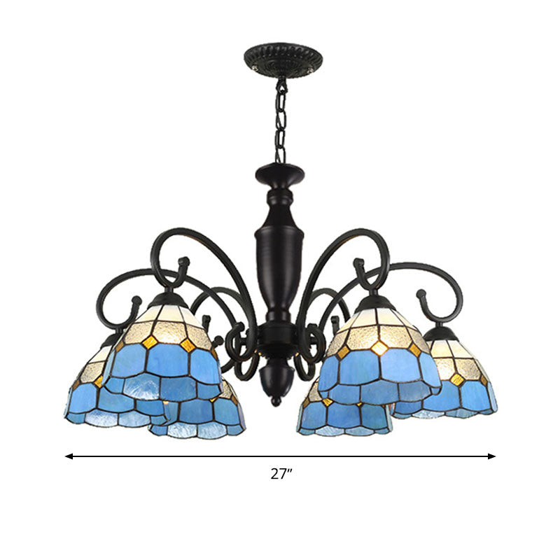 Baroque White/Sky Blue/Dark Blue Glass Chandelier Pendant Light - 6 Lights Suspended Lighting for Bedroom