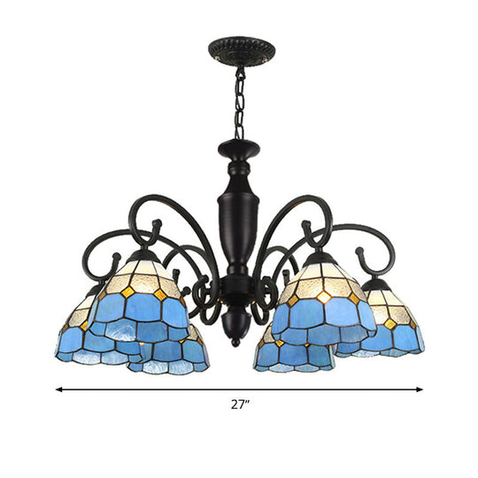 Baroque White/Sky Blue/Dark Blue Glass Chandelier Pendant Light - 6 Lights Suspended Lighting for Bedroom