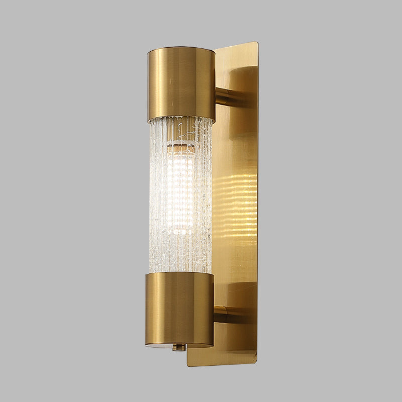 Minimalistic Gold Crackle Glass Wall Sconce Light - 1 Bulb Cylindrical Design 15/19.5 High