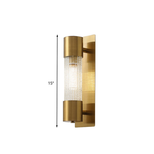 Minimalistic Gold Crackle Glass Wall Sconce Light - 1 Bulb Cylindrical Design 15/19.5 High