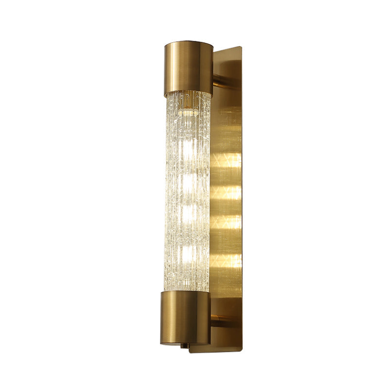 Minimalistic Gold Crackle Glass Wall Sconce Light - 1 Bulb Cylindrical Design 15/19.5 High