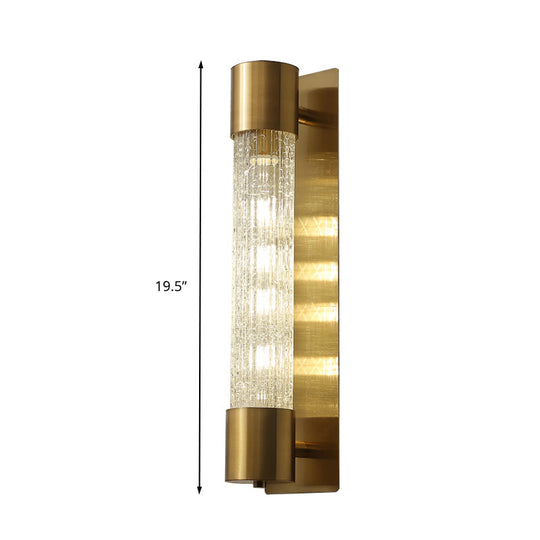 Minimalistic Gold Crackle Glass Wall Sconce Light - 1 Bulb Cylindrical Design 15/19.5 High