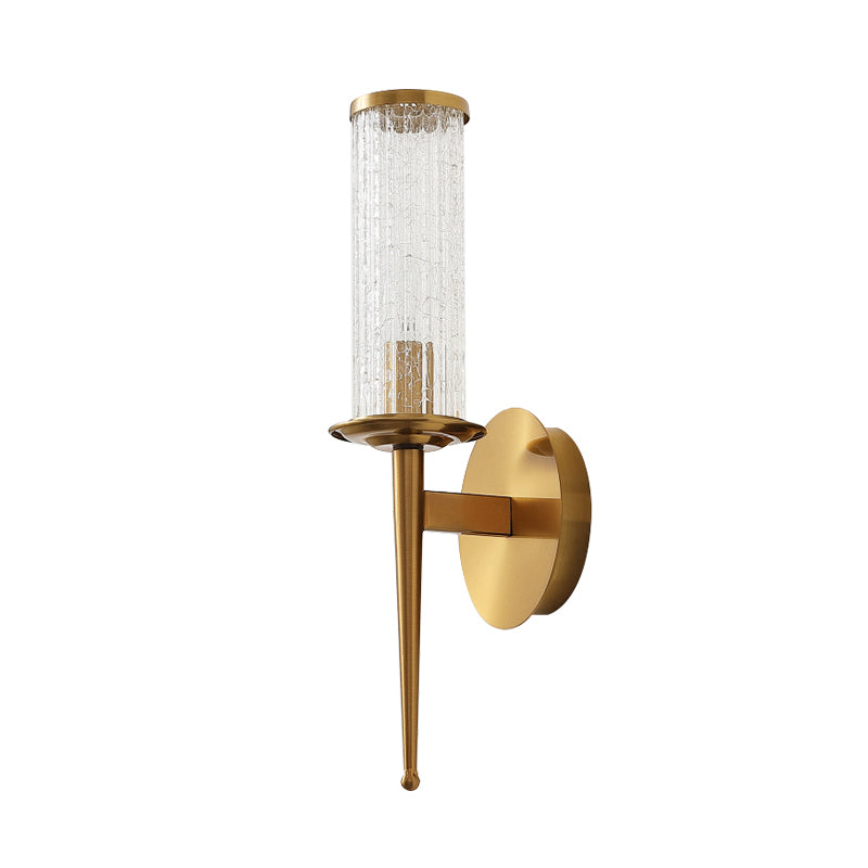 Vintage Crackle Glass Gold Wall Sconce With Metal Straight Arm - 1/2 Head Cylinder Light Fixture