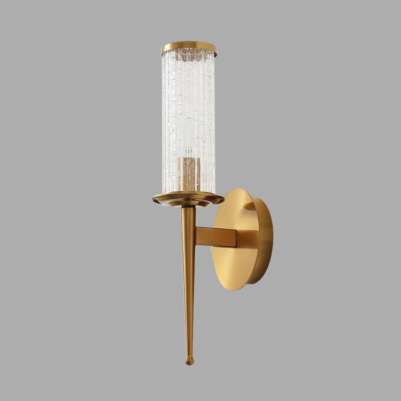 Vintage Crackle Glass Gold Wall Sconce With Metal Straight Arm - 1/2 Head Cylinder Light Fixture