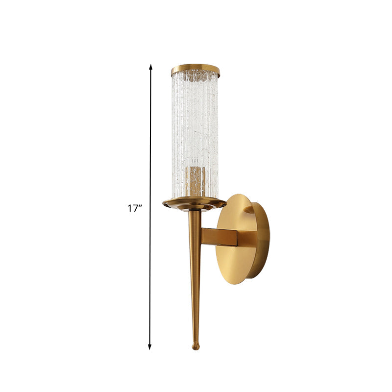 Vintage Crackle Glass Gold Wall Sconce With Metal Straight Arm - 1/2 Head Cylinder Light Fixture