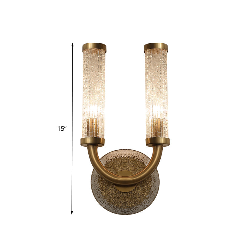 Traditional U-Shaped Wall Lighting With 2 Crackle Glass Lights - Gold Finish