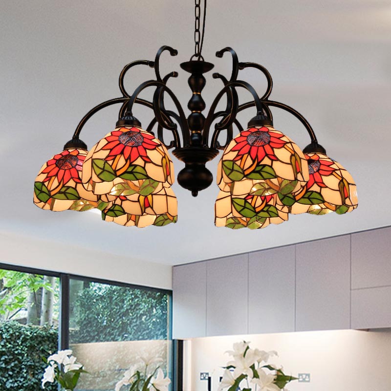 Victorian Cut Glass Chandelier Pendant Light - Elegant 6-Head Black Ceiling Lamp For Living Room